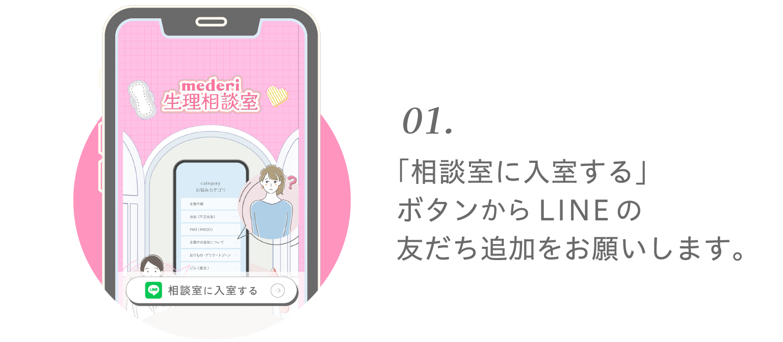 01.「相談室に入室する」ボタンからLINEの友だち追加をお願いします。