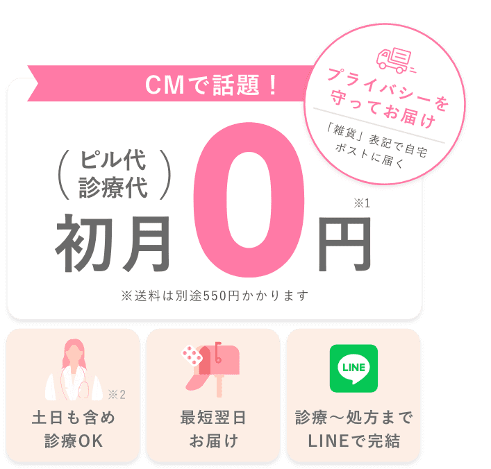 ピル代・診療代 初月0円 ※送料は別途55円かかります