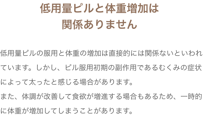 低用量ピルと体重増加は関係ありません