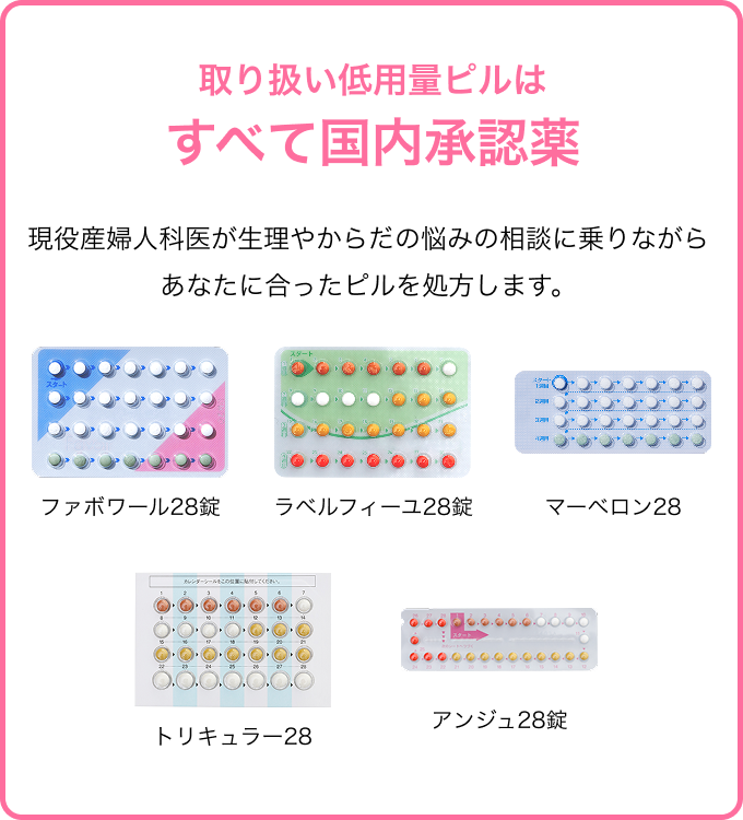 取り扱い低用量ピルはすべて国内承認薬
