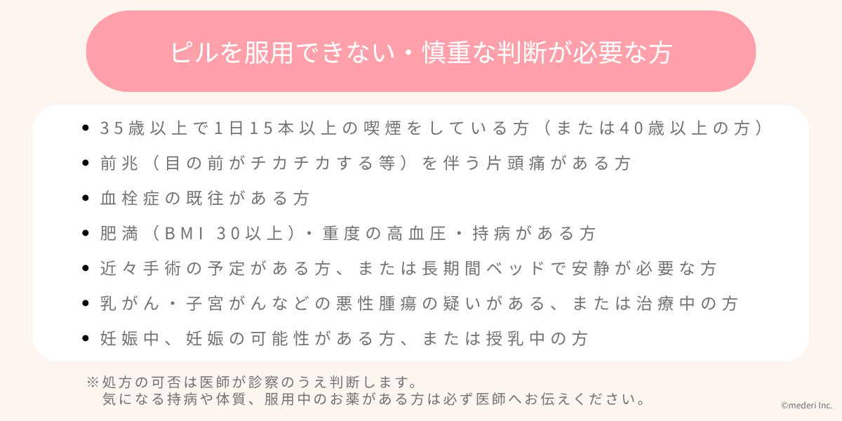 ピルを服用できない・慎重な判断が必要な方のイメージ