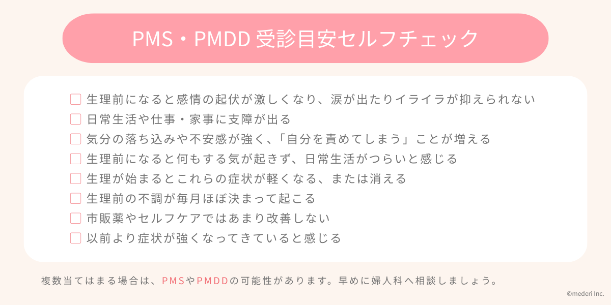 PMS･PMDD受診目安セルフチェックのイメージ