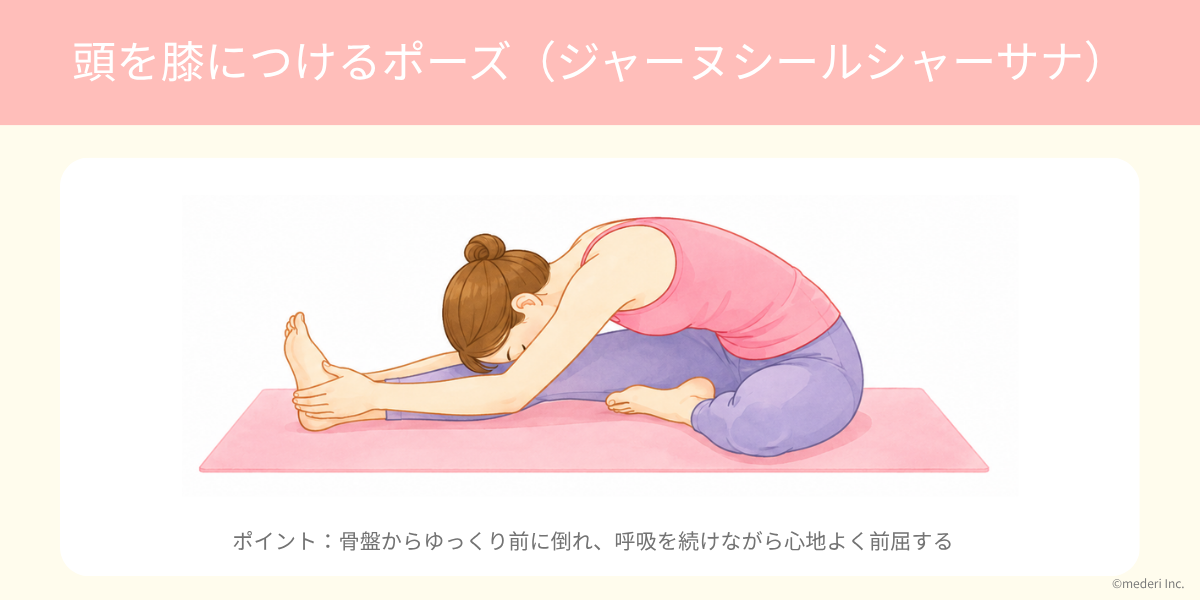 ヨガ_頭を膝につけるポーズ（ジャーヌルシールシャーサナ）のポーズのイメージ
